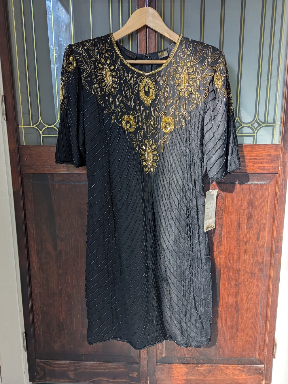Vintage Black Beaded Dress with Gold Embellishment
